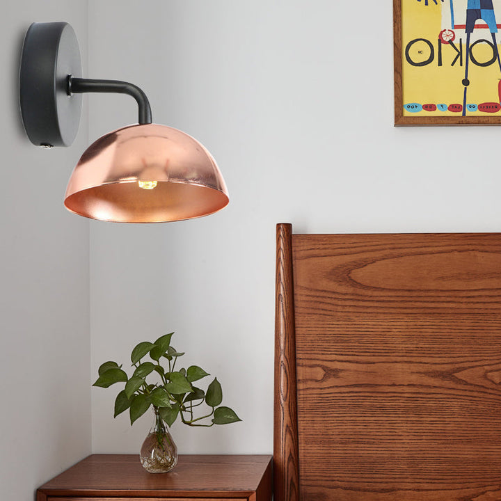 Lisslune | 1 Light Wall Lamp Industrial Dome Shade Metal Down Wall Light with Curved Arm in Black/Bronze for Bedroom