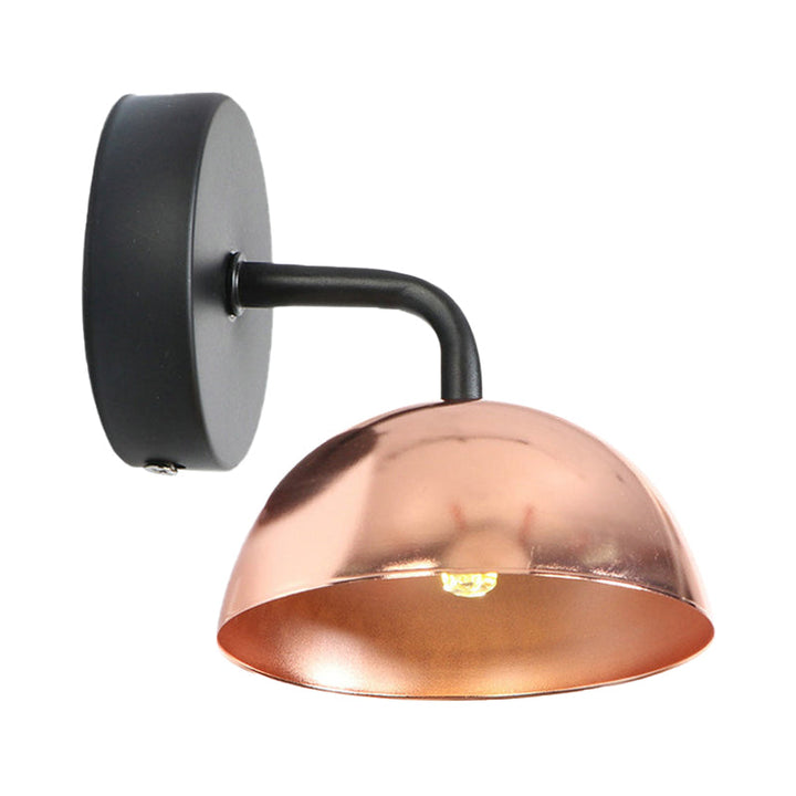 Lisslune | 1 Light Wall Lamp Industrial Dome Shade Metal Down Wall Light with Curved Arm in Black/Bronze for Bedroom