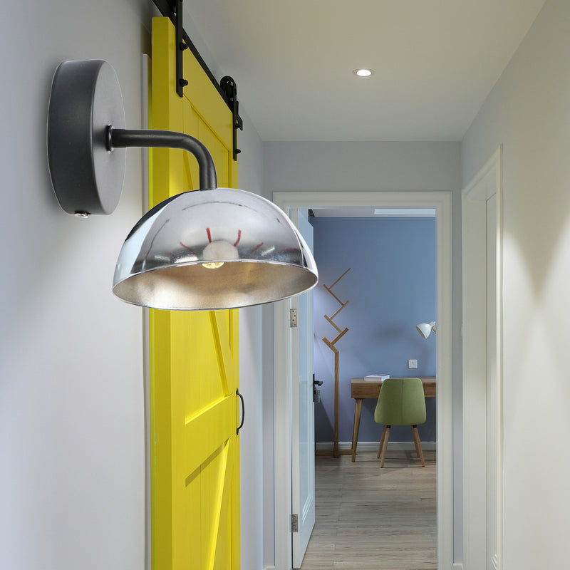 Lisslune | 1 Light Wall Lamp Industrial Dome Shade Metal Down Wall Light with Curved Arm in Black/Bronze for Bedroom