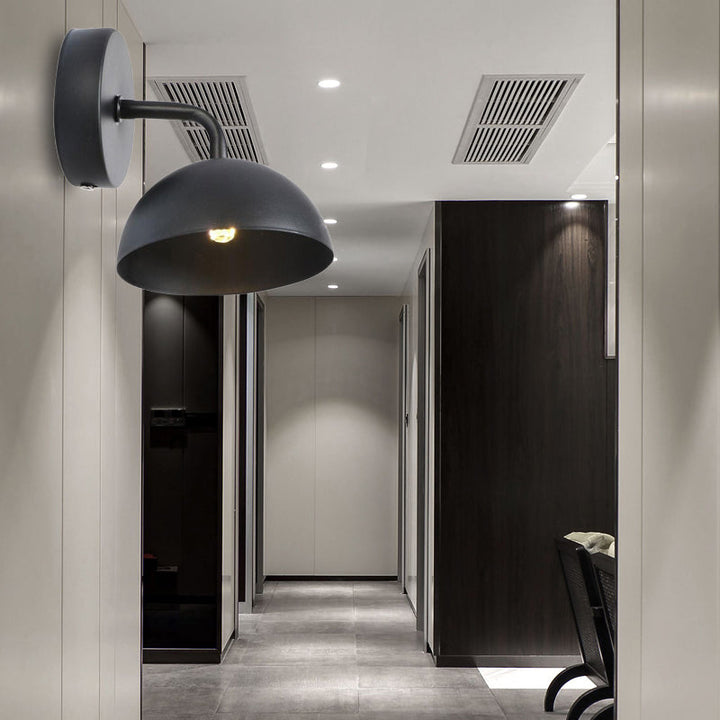 Lisslune | 1 Light Wall Lamp Industrial Dome Shade Metal Down Wall Light with Curved Arm in Black/Bronze for Bedroom
