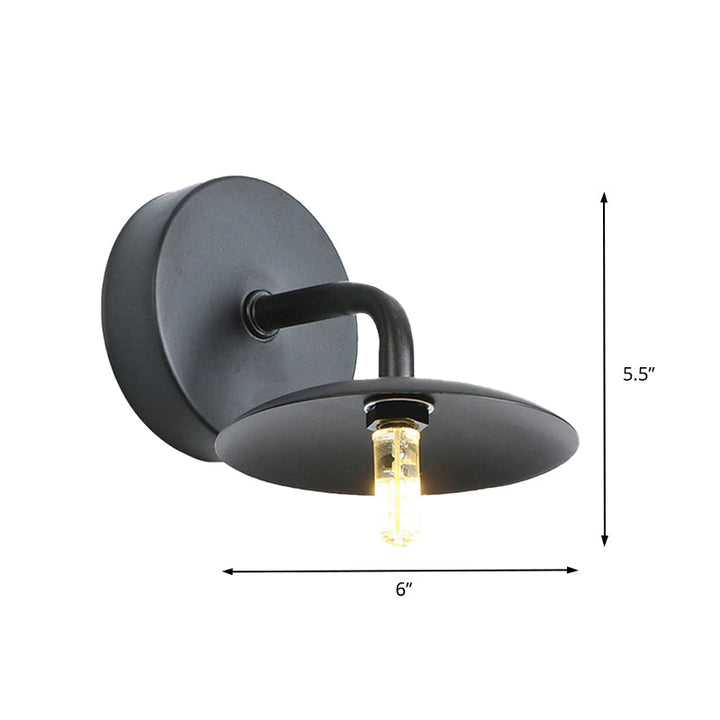 Lisslune | Flat Shade Metal Wall Lighting Fixture Industrial Vintage 1 Light Bedroom Wall Sconce in Black