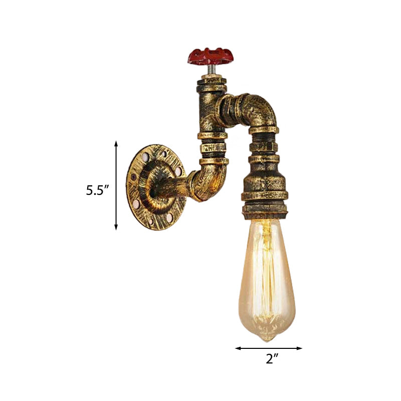 Lisslune | Antique Brass Faucet Form Wall Sconce with Valve Industrial 1 Light Living Room Wall Mount Light