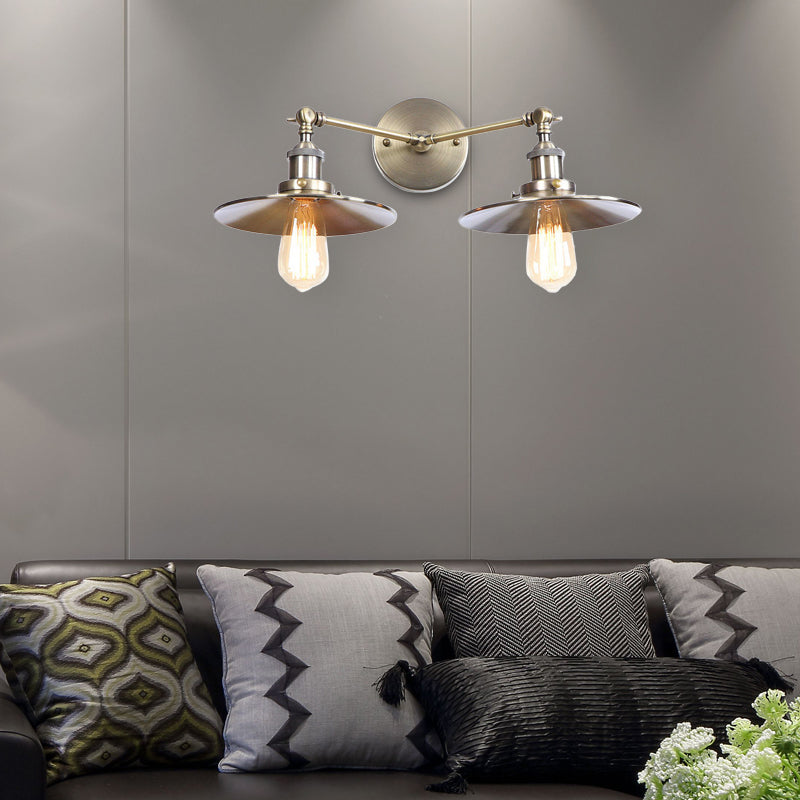Lisslune | 2 Lamps Flat Shade Wall Lighting Industrial Style Brass/Rust Metal Wall Mounted Light for Hallway