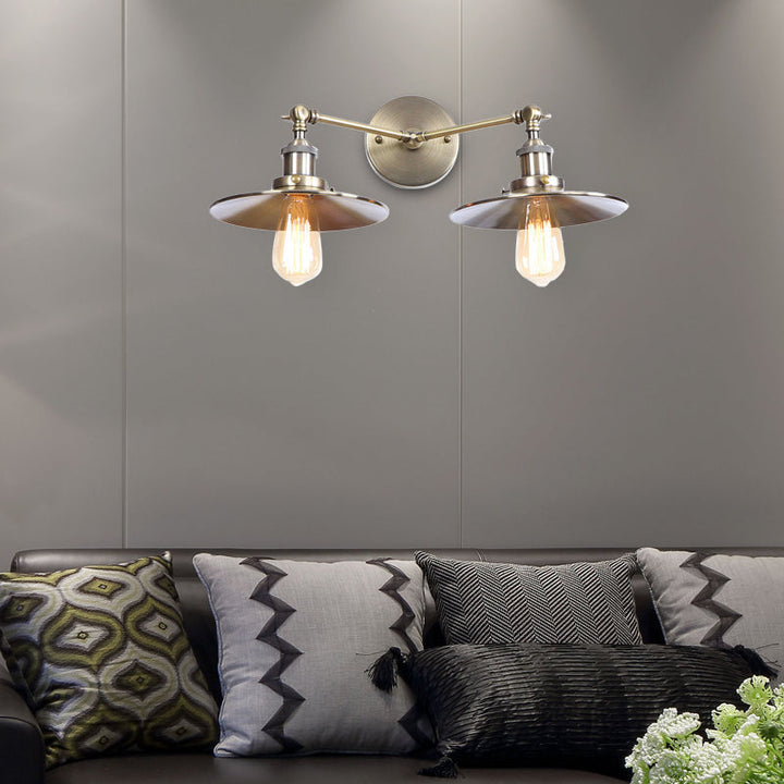 Lisslune | 2 Lamps Flat Shade Wall Lighting Industrial Style Brass/Rust Metal Wall Mounted Light for Hallway