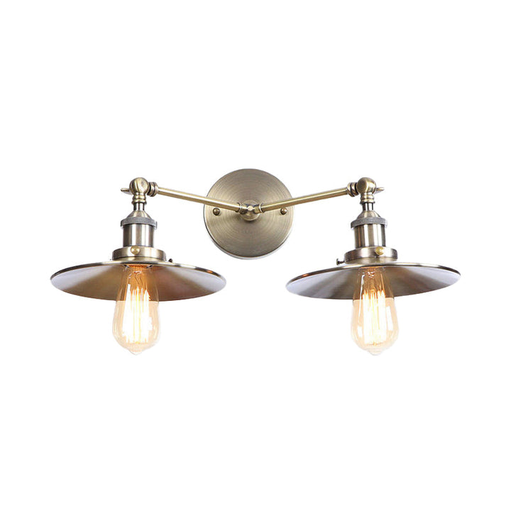 Lisslune | 2 Lamps Flat Shade Wall Lighting Industrial Style Brass/Rust Metal Wall Mounted Light for Hallway