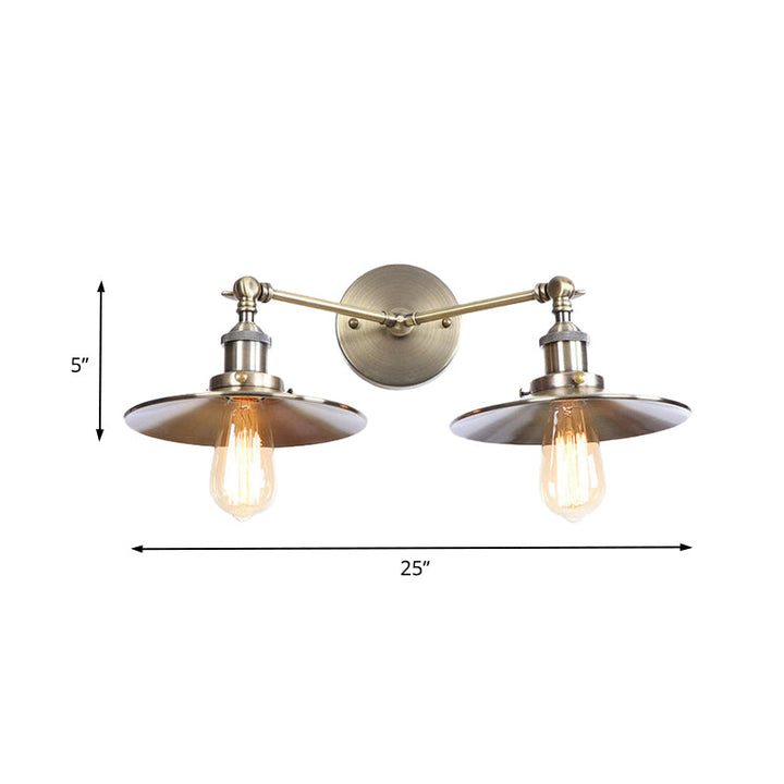 Lisslune | 2 Lamps Flat Shade Wall Lighting Industrial Style Brass/Rust Metal Wall Mounted Light for Hallway