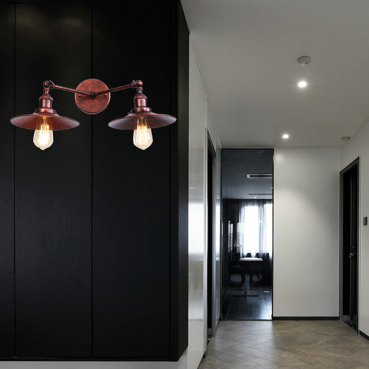 Lisslune | 2 Lamps Flat Shade Wall Lighting Industrial Style Brass/Rust Metal Wall Mounted Light for Hallway