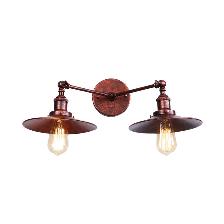 Lisslune | 2 Lamps Flat Shade Wall Lighting Industrial Style Brass/Rust Metal Wall Mounted Light for Hallway