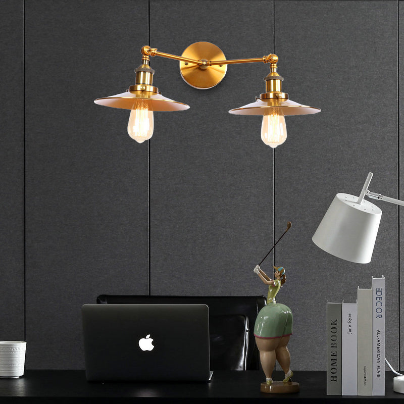 Lisslune | 2 Lamps Flat Shade Wall Lighting Industrial Style Brass/Rust Metal Wall Mounted Light for Hallway