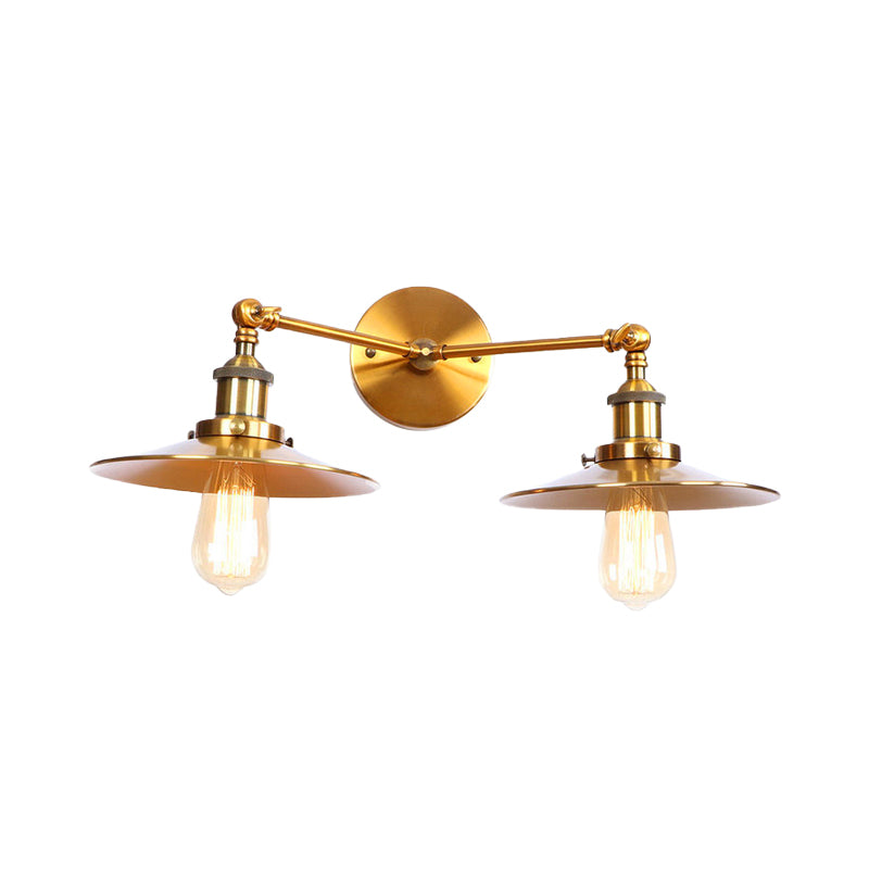 Lisslune | 2 Lamps Flat Shade Wall Lighting Industrial Style Brass/Rust Metal Wall Mounted Light for Hallway