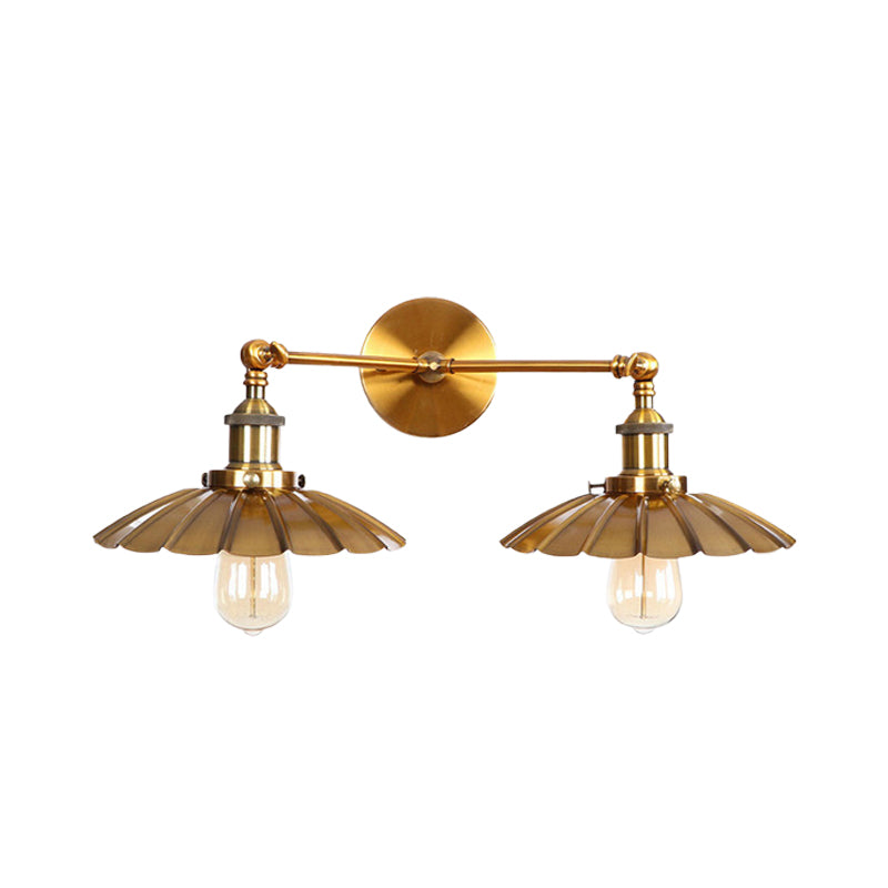 Lisslune | Antique Stylish Ribbed Edge Wall Lamp 2 Heads Metal Wall Mounted Light in Brass/Rust for Bedroom