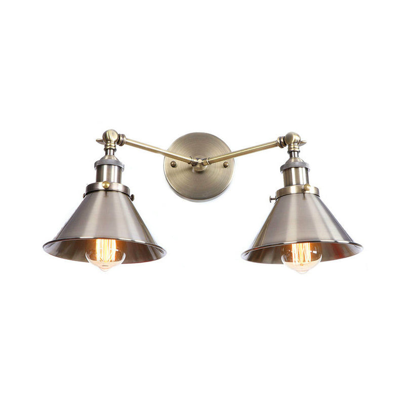 Lisslune | Tapered Umbrella Iron Wall Mount Light Industrial Vintage 2 Heads Farmhouse Wall Mount Light in Black/Brass