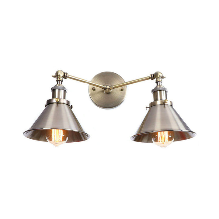 Lisslune | Tapered Umbrella Iron Wall Mount Light Industrial Vintage 2 Heads Farmhouse Wall Mount Light in Black/Brass