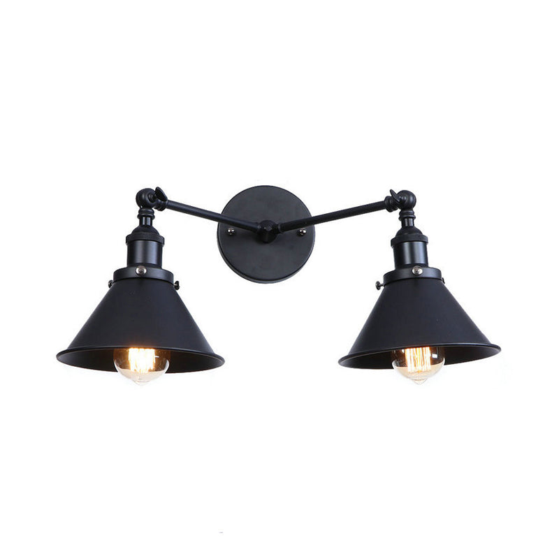 Lisslune | Tapered Umbrella Iron Wall Mount Light Industrial Vintage 2 Heads Farmhouse Wall Mount Light in Black/Brass