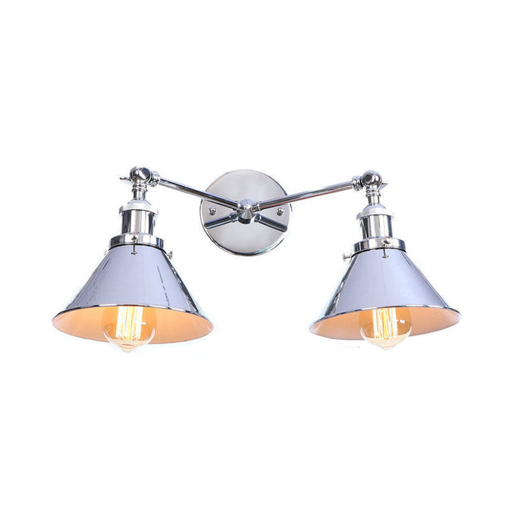 Lisslune | Tapered Umbrella Iron Wall Mount Light Industrial Vintage 2 Heads Farmhouse Wall Mount Light in Black/Brass