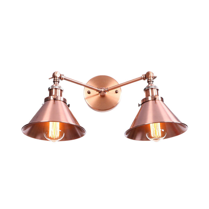 Lisslune | Tapered Umbrella Iron Wall Mount Light Industrial Vintage 2 Heads Farmhouse Wall Mount Light in Black/Brass