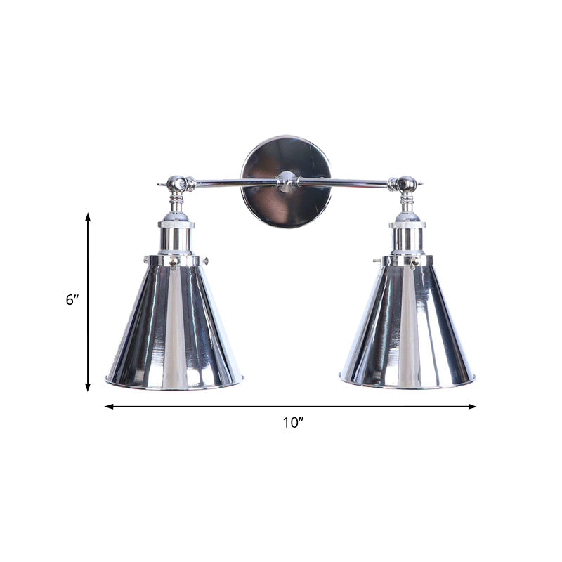 Lisslune | Polished Chrome Conic Wall Mount Fixture Retro Style Iron 2 Lights Dining Room Wall Mount Light