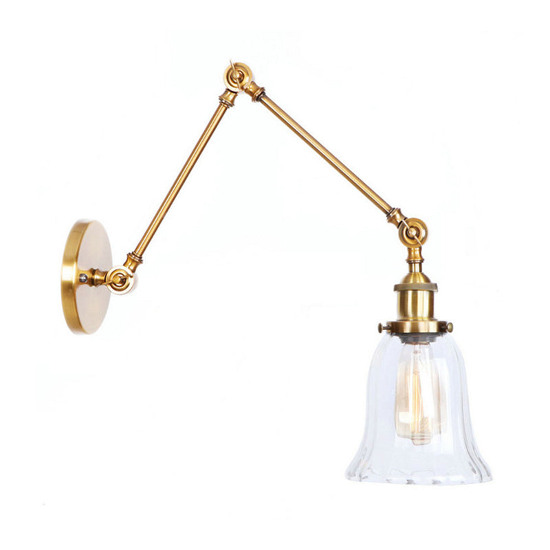Lisslune | Brass Expanding Wall Lighting Vintage Style Clear Textured Glass 1 Light Living Room Wall Lamp Lighting Point