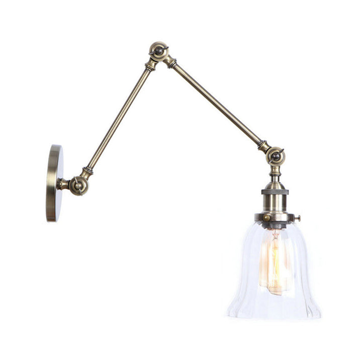 Lisslune | Clear Textured Glass Flare Wall Sconce Antique 1 Light Study Room Lighting Fixture in Bronze