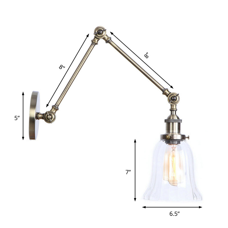 Lisslune | Clear Textured Glass Flare Wall Sconce Antique 1 Light Study Room Lighting Fixture in Bronze
