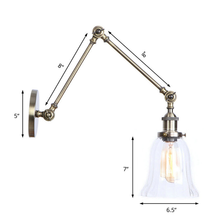 Lisslune | Clear Textured Glass Flare Wall Sconce Antique 1 Light Study Room Lighting Fixture in Bronze