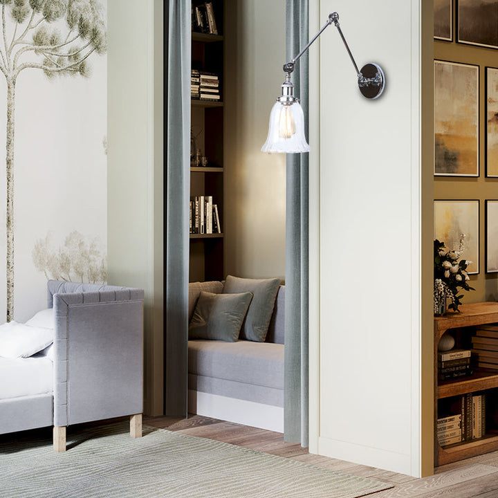Lisslune | Chrome One Light Wall Lamp Vintage Clear Glass Bell Lighting for Living Room