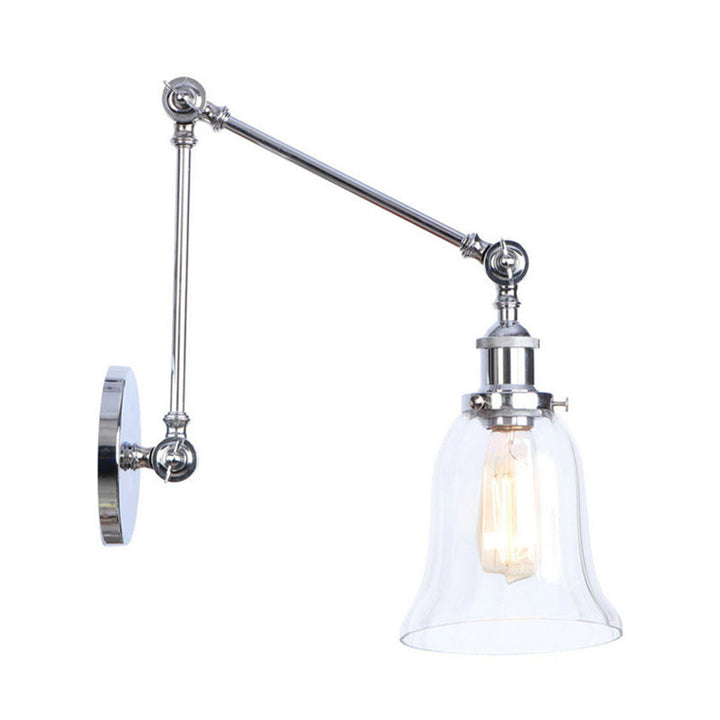 Lisslune | Chrome One Light Wall Lamp Vintage Clear Glass Bell Lighting for Living Room