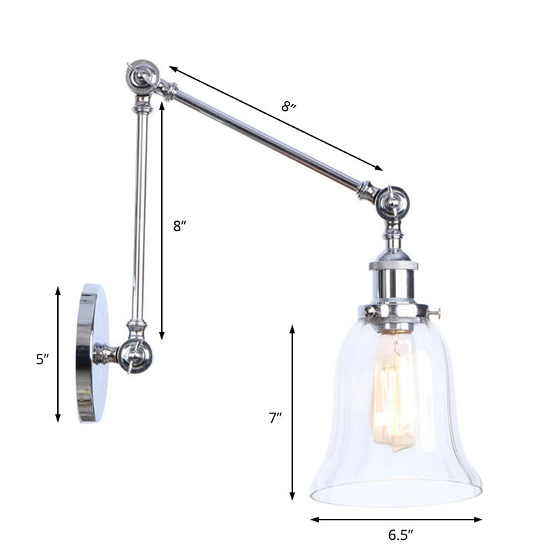 Lisslune | Chrome One Light Wall Lamp Vintage Clear Glass Bell Lighting for Living Room