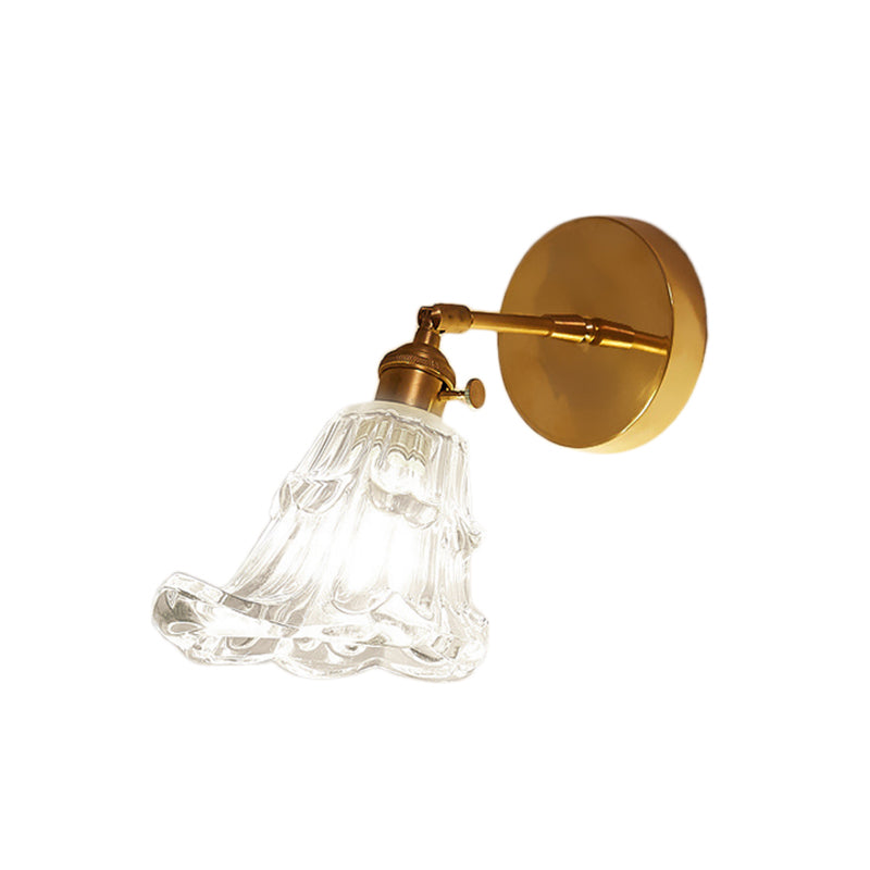Lisslune | Clear Textured Glass Brass Wall Light Art Deco 1-Light Industrial Wall Sconce