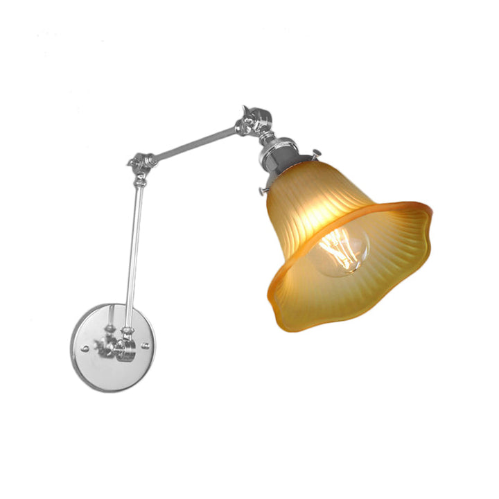 Lisslune | 1 Light Flare Wall Light Fixture Industrial Design Chrome Amber Textured Glass Wall Lamp for Bedroom