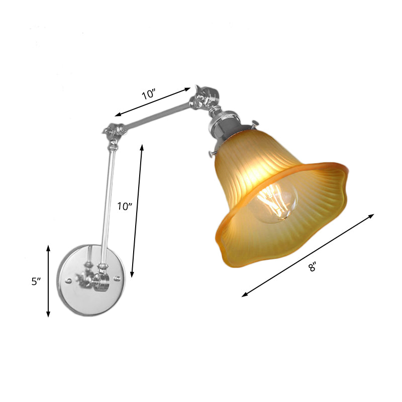 Lisslune | 1 Light Flare Wall Light Fixture Industrial Design Chrome Amber Textured Glass Wall Lamp for Bedroom