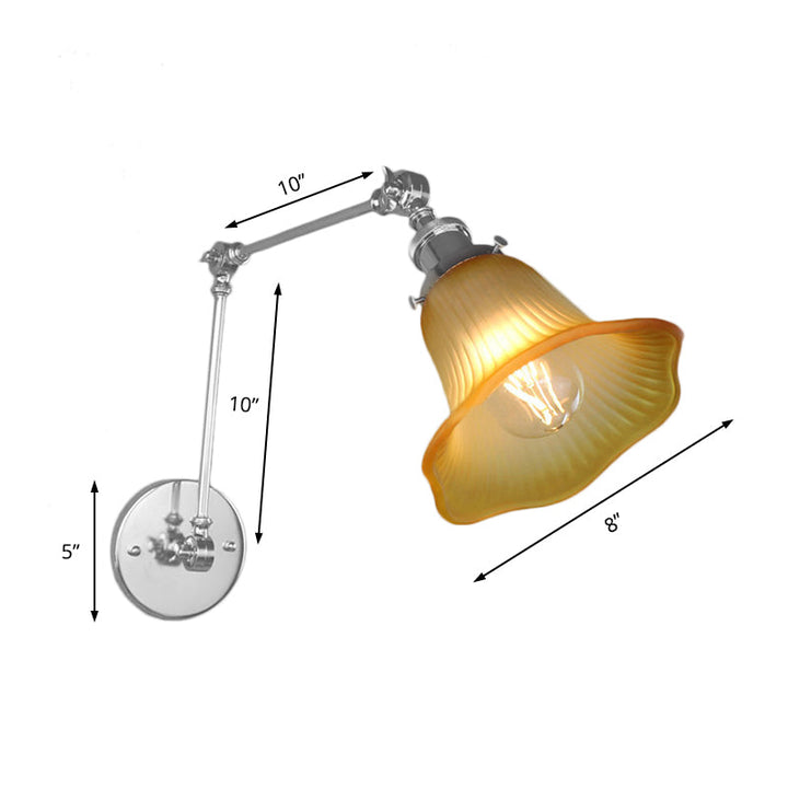 Lisslune | 1 Light Flare Wall Light Fixture Industrial Design Chrome Amber Textured Glass Wall Lamp for Bedroom