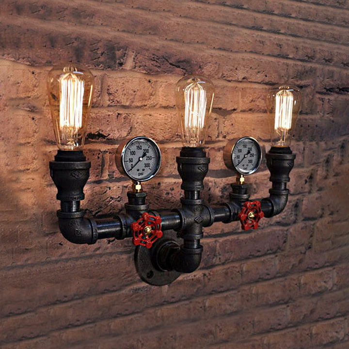 Skørter | 2/3 Lights Wall Mount Light with Pipe and Meter Metal Steampunk Restaurant Wall Lighting in Black