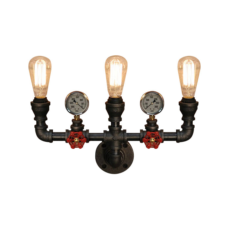 Skørter | 2/3 Lights Wall Mount Light with Pipe and Meter Metal Steampunk Restaurant Wall Lighting in Black