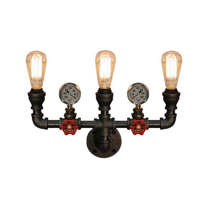 Skørter | 2/3 Lights Wall Mount Light with Pipe and Meter Metal Steampunk Restaurant Wall Lighting in Black