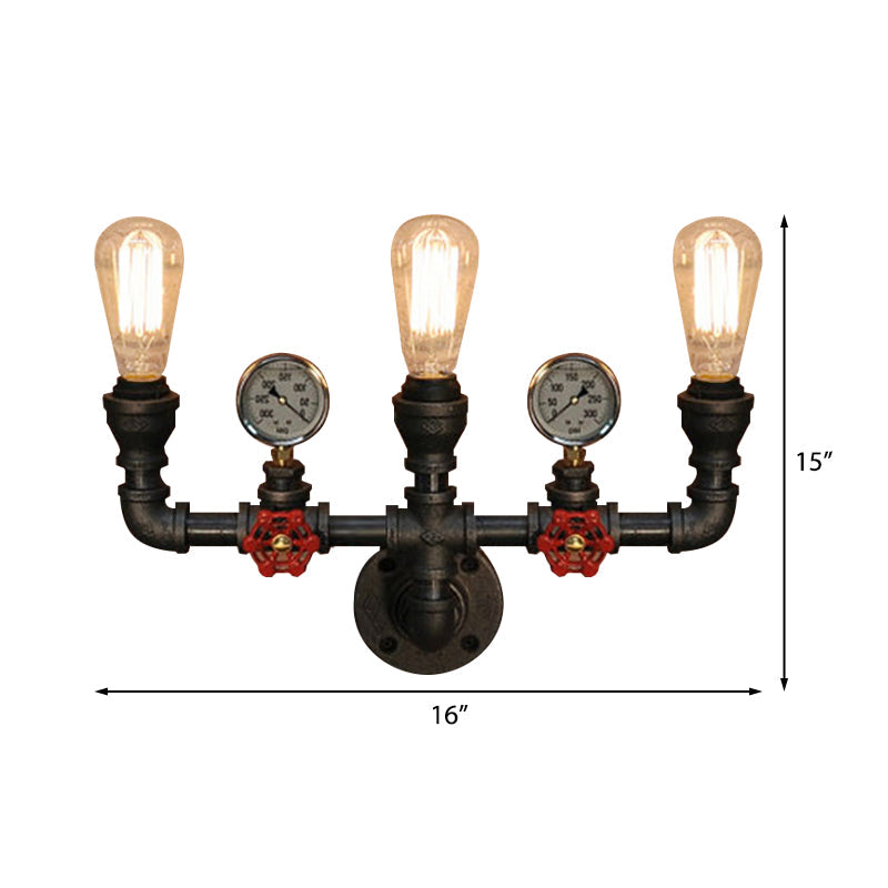 Skørter | 2/3 Lights Wall Mount Light with Pipe and Meter Metal Steampunk Restaurant Wall Lighting in Black