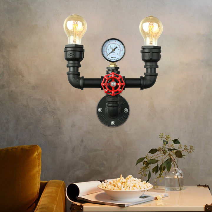 Skørter | 2/3 Lights Wall Mount Light with Pipe and Meter Metal Steampunk Restaurant Wall Lighting in Black