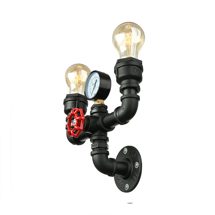Skørter | 2/3 Lights Wall Mount Light with Pipe and Meter Metal Steampunk Restaurant Wall Lighting in Black