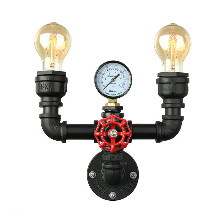 Skørter | 2/3 Lights Wall Mount Light with Pipe and Meter Metal Steampunk Restaurant Wall Lighting in Black