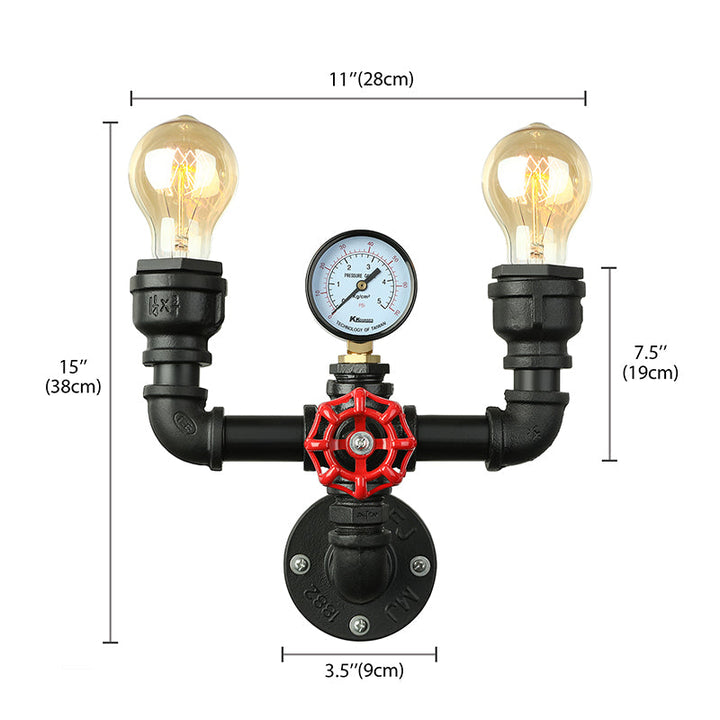 Skørter | 2/3 Lights Wall Mount Light with Pipe and Meter Metal Steampunk Restaurant Wall Lighting in Black