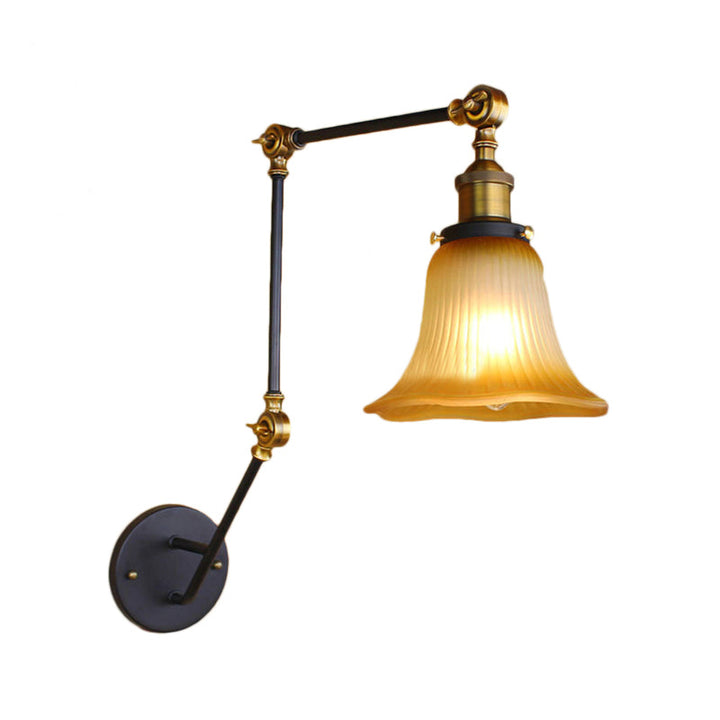 Lisslune | Amber Glass Black Wall Sconce Lighting Bell Shade 1-Light Industrial Light Fixture with Adjustable Arm