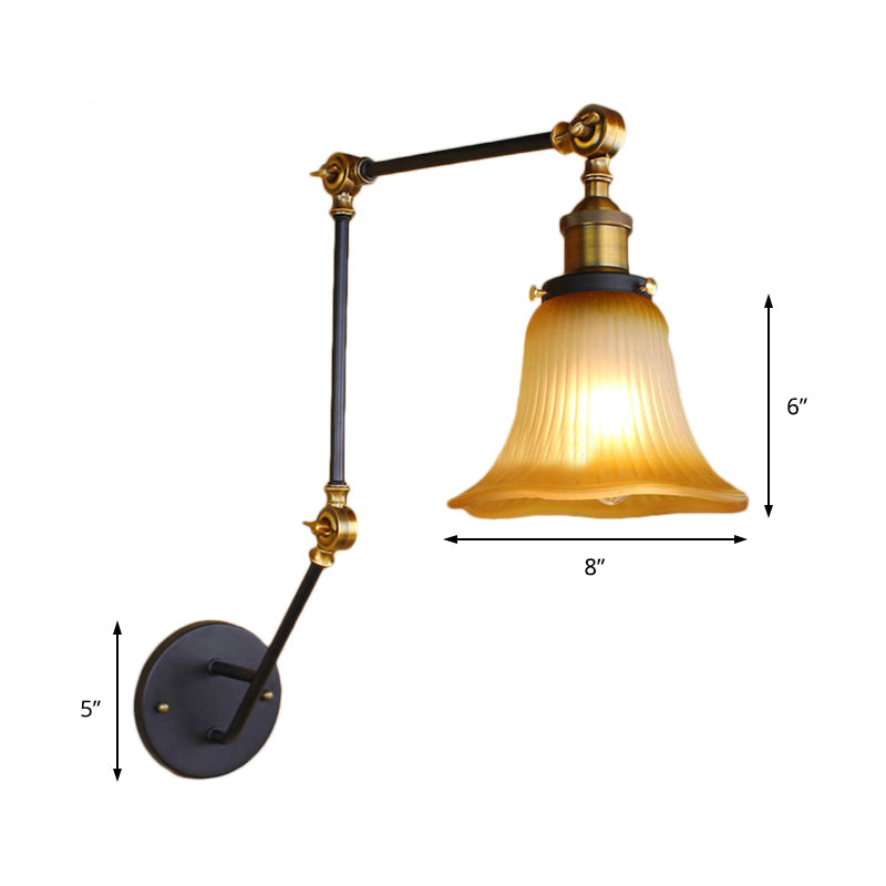 Lisslune | Amber Glass Black Wall Sconce Lighting Bell Shade 1-Light Industrial Light Fixture with Adjustable Arm