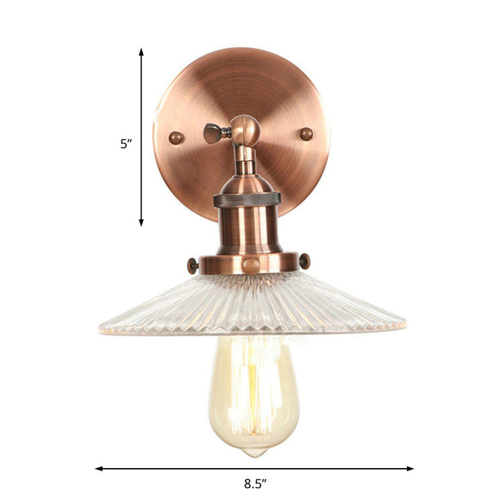 Lisslune | Clear Prism Glass Copper Wall Light Scalloped 1-Light Industrial Wall Lamp Decor