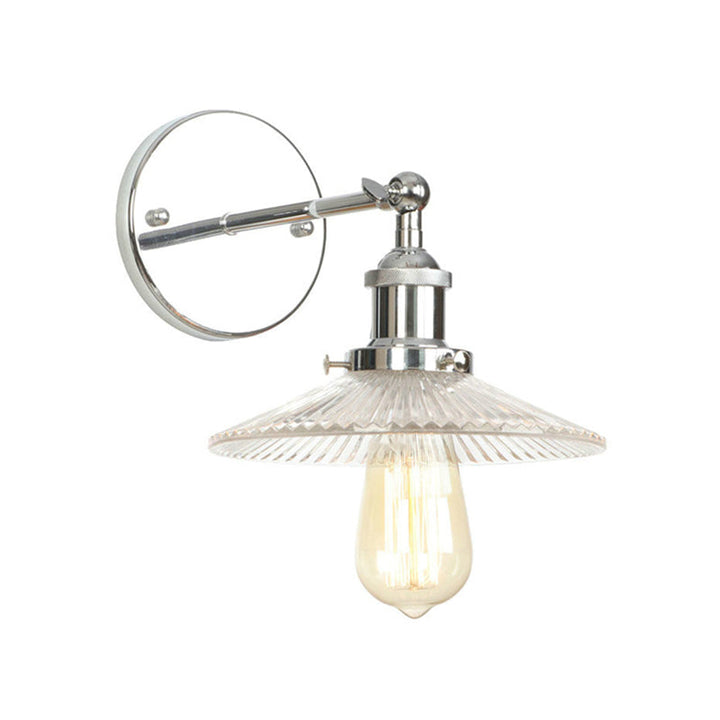 Lisslune | Cone-shaped clear prismatic glass wall lamp industrial single bulb bathroom sconce light in chrome