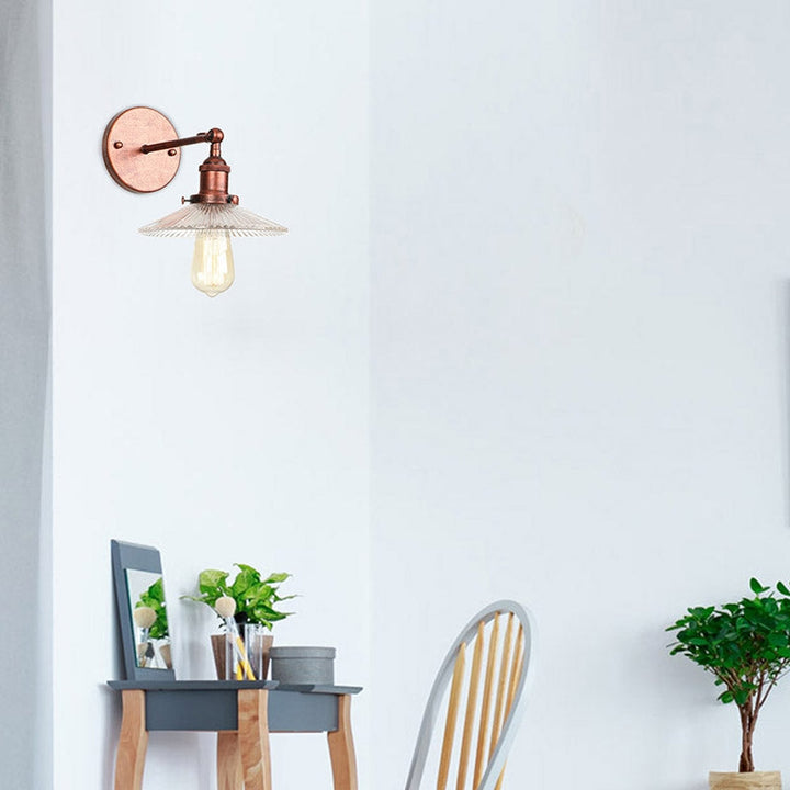Lisslune | 1 Light Wavy Wall Lamp Fixture Rustic Style Copper Ribbed Glass Wall Light for Dining Table