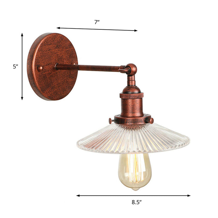 Lisslune | 1 Light Wavy Wall Lamp Fixture Rustic Style Copper Ribbed Glass Wall Light for Dining Table