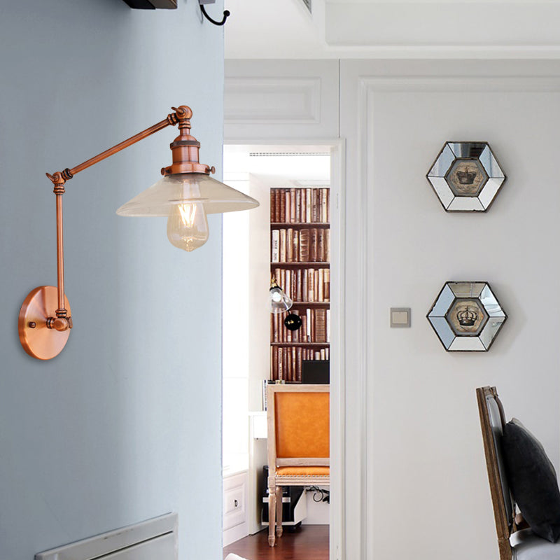 Lisslune | Rustic conical wall lighting 1 bulb clear glass wall light in copper for café
