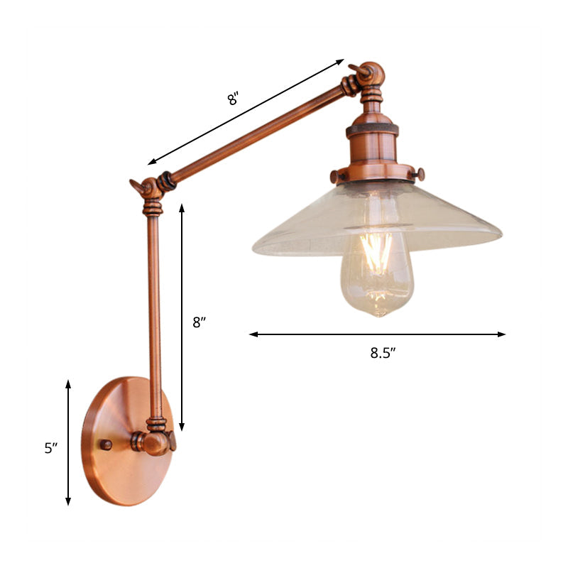 Lisslune | Rustic conical wall lighting 1 bulb clear glass wall light in copper for café