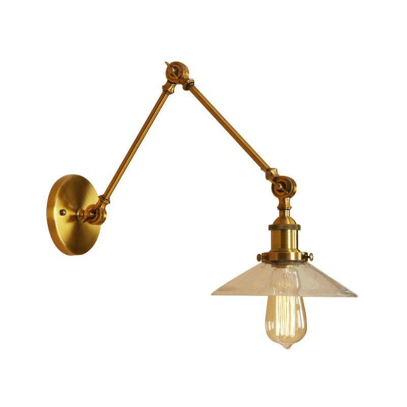 Lisslune | Brass Cone Wall Lighting Country House Amber Glass 1 Light Living Room Wall Lamp Fixture