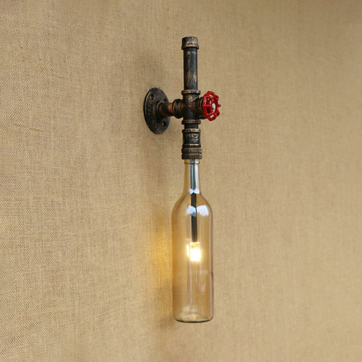 Skørter | Glass wine bottle wall lighting rustic industrial 1 light restaurant blue/transparent wall lamp light with red cap